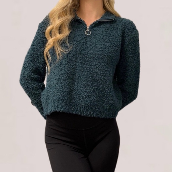 Kendall & Kylie Green Fuzzy Quarter-zip Pullover Sweater Size Small - Picture 3 of 11